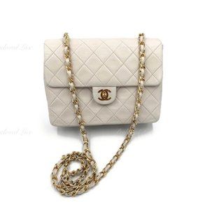 Chanel mini square flapbag fuchsia lambskin ghw